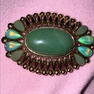Vintage Monet Jade Green And Moonstone Glass Brooch